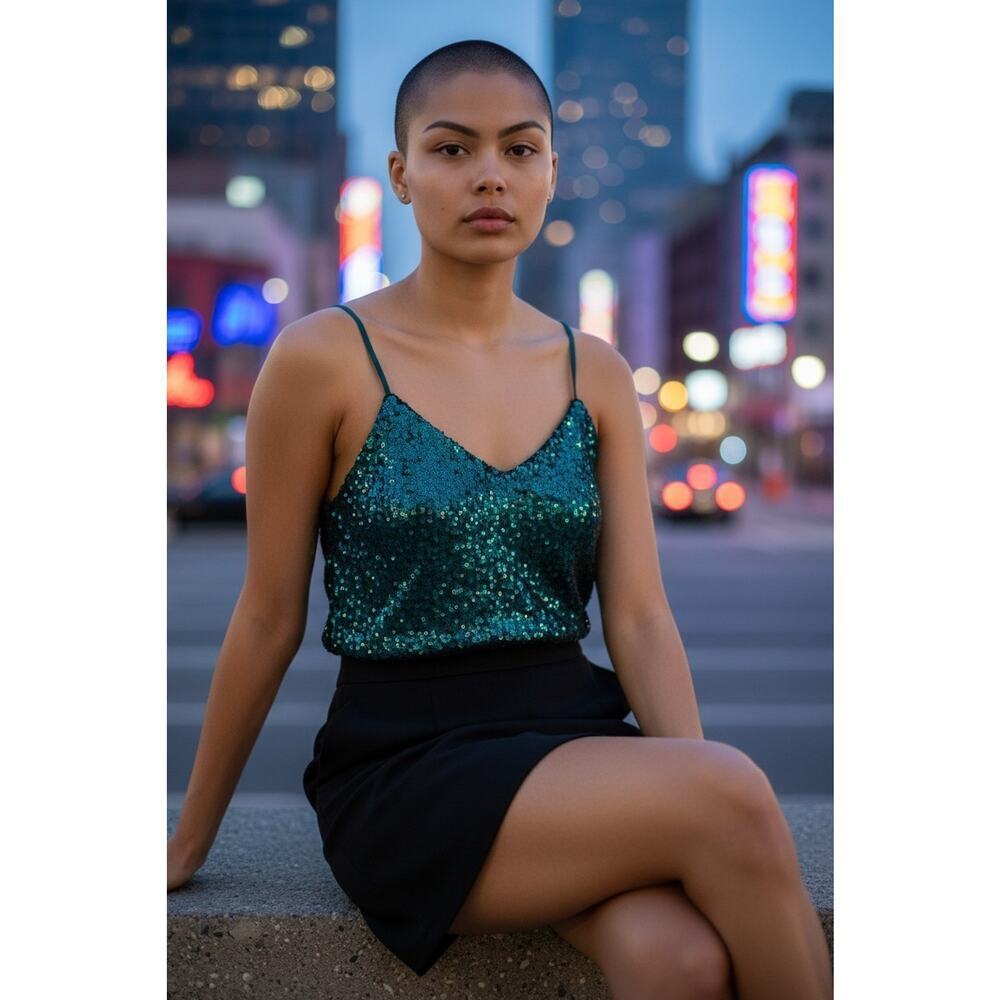 NEW Steve Madden Classic Hide & Sequin Deep Teal Green Women’s Tank Top XL